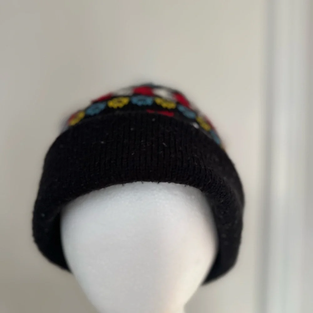 Vintage 90s Artex knit Colorful Geometric Beanie Winter Hat. Union Made. USA.